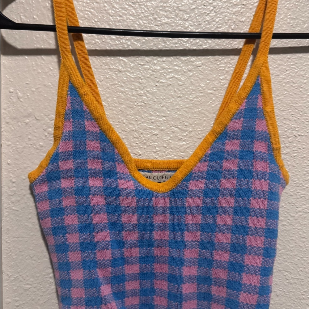 Urban Outfitters Pink and Blue Knit Top with Yellow Trim